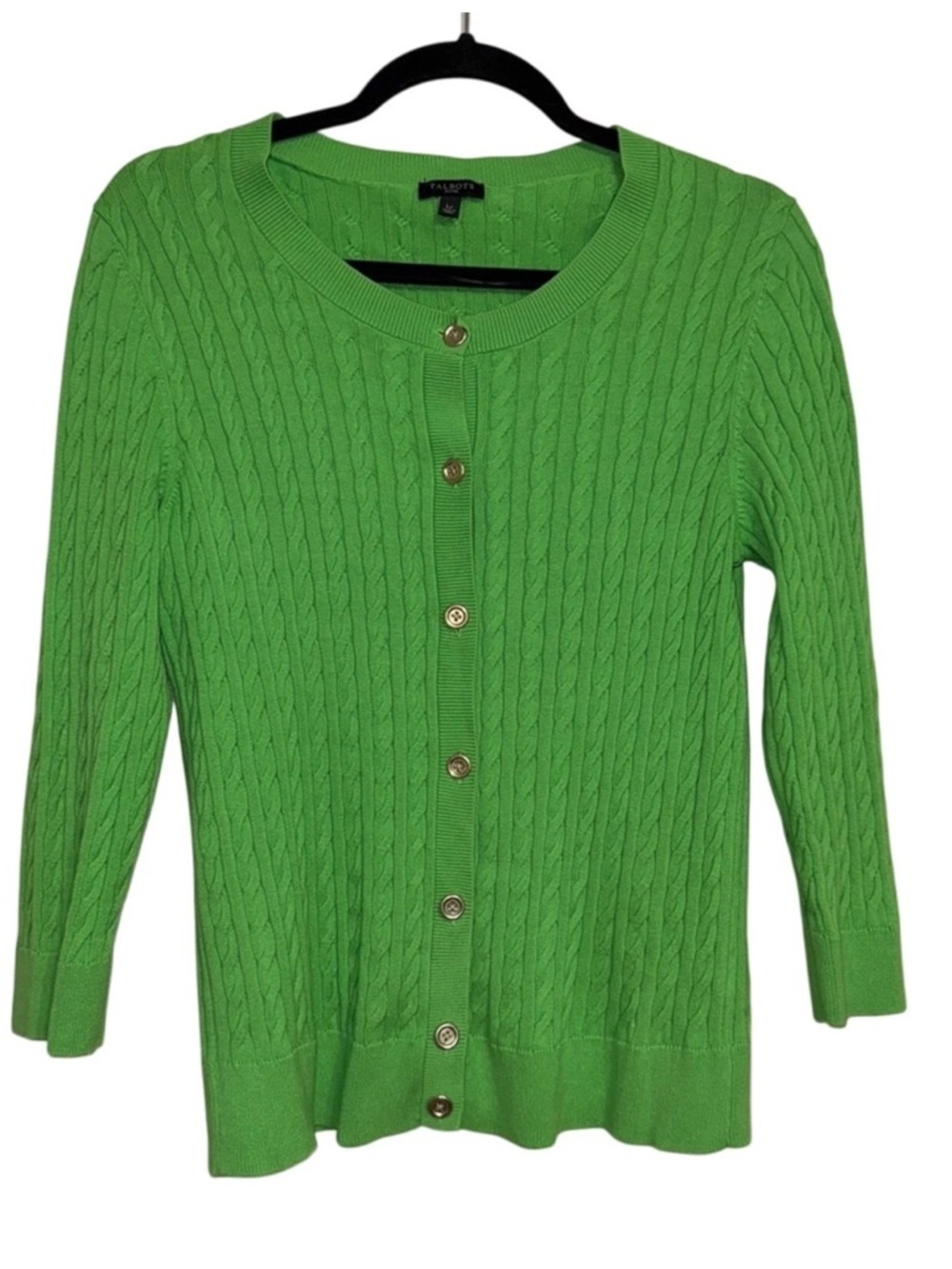 Talbots Vibrant Green Cable Knit Cardigan Size LP